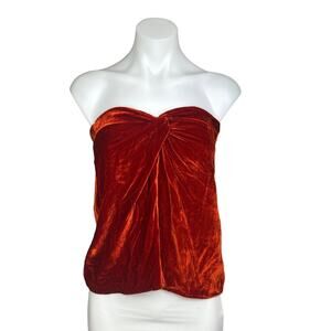 Reformation Women's Orange Velour Velvet Twist Front Strapless Tube Top Size 2